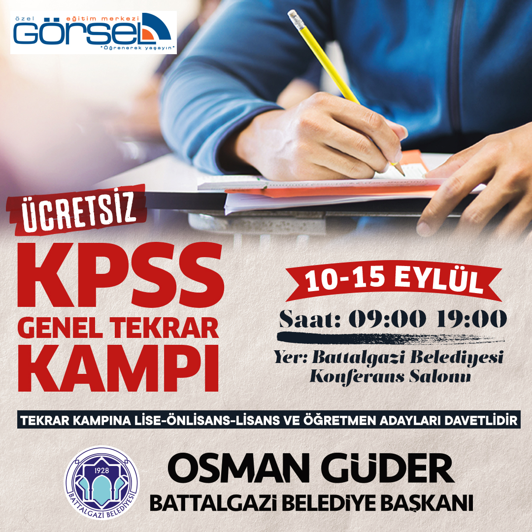 BATTALGAZİ BELEDİYESİ’NİN KPSS TEKRAR DERSLERİ 10 EYLÜL’DE BAŞLIYOR