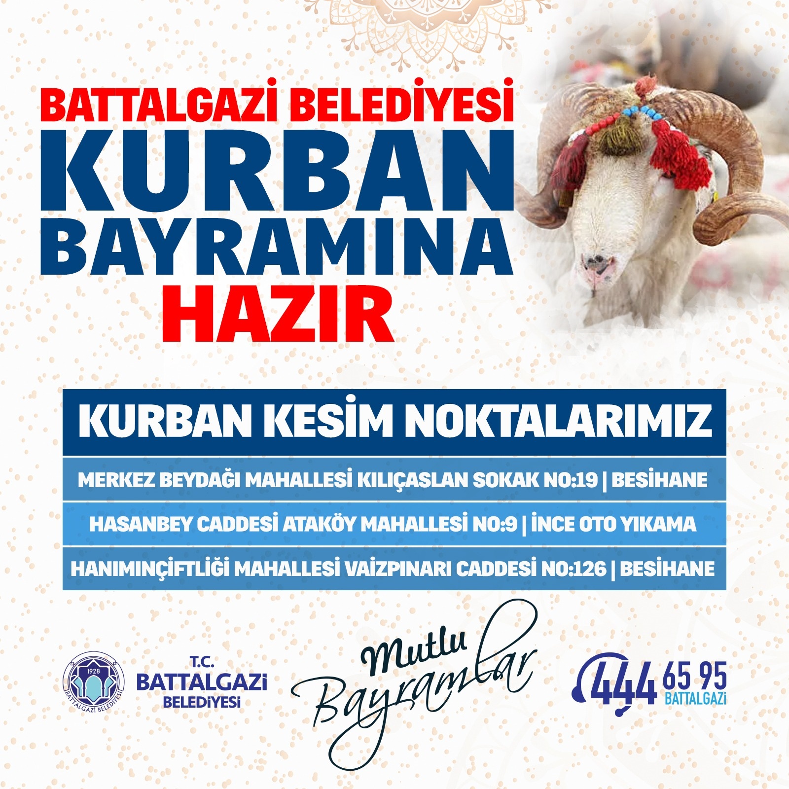 Battalgazi'de Kurban Kesim Yerleri Belli Oldu