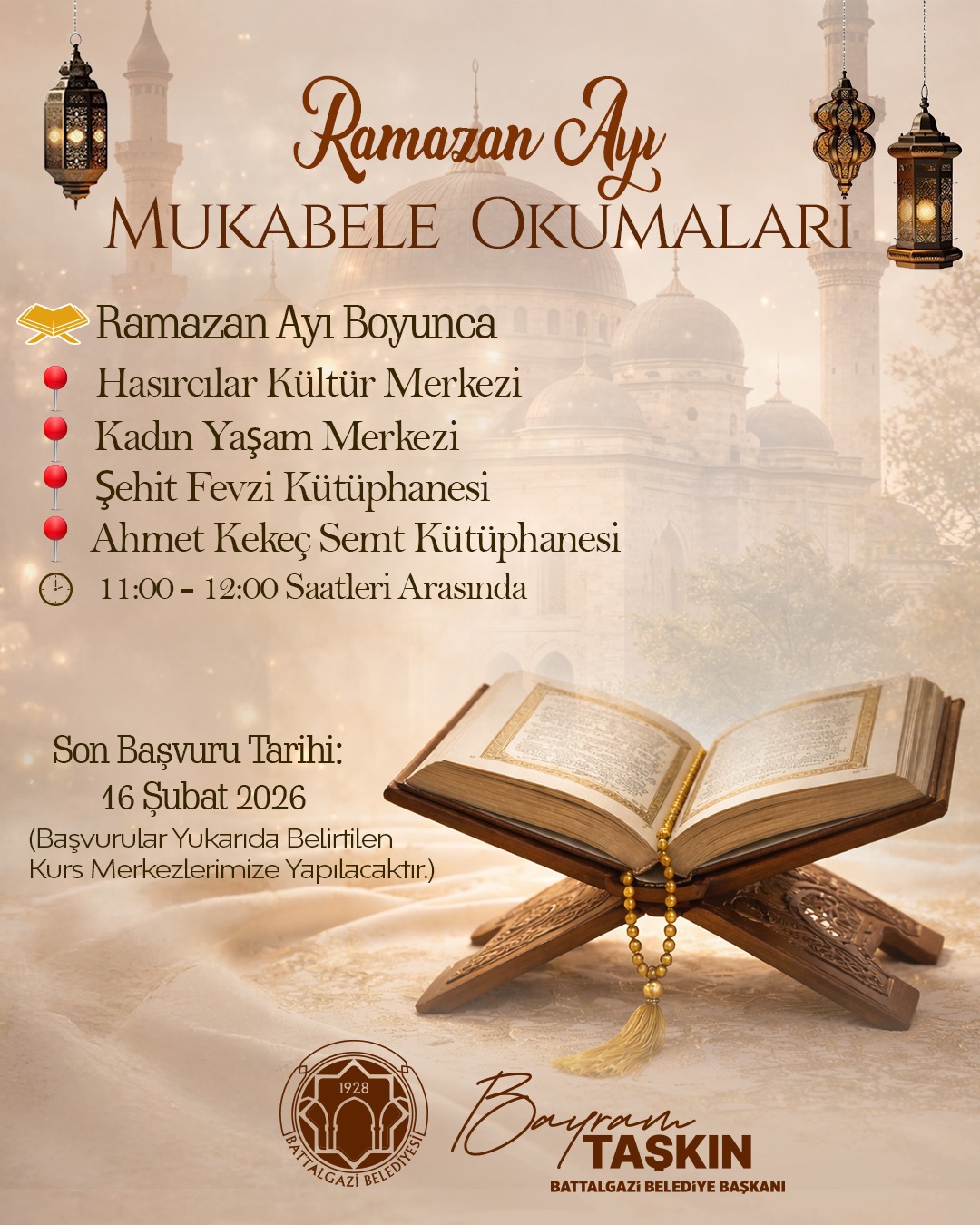 Battalgazi’de Ramazan Hazırlığı: Mukabele Başvuruları Başladı