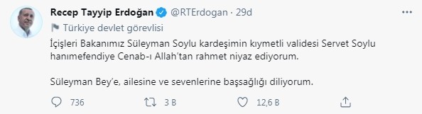 Cumhurbaşkanı Recep Tayyip Erdoğan´dan Süleyman Soylu´ya baş sağlığı paylaşımı
