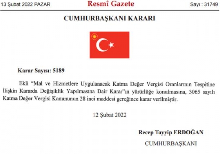 Gıdada KDV oranını yüzde 8'den yüzde 1'e indiren karar yürürlüğe girdi