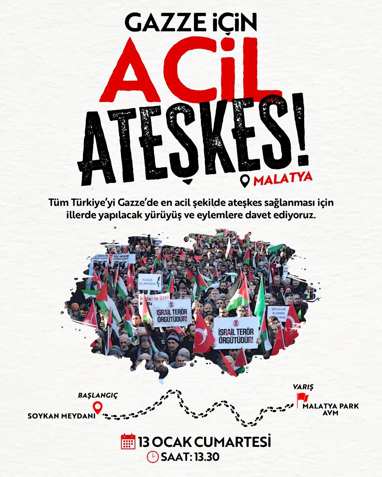 Malatya'da “Gazze İçin Acil Ateşkes” Eylemi Yapılacak