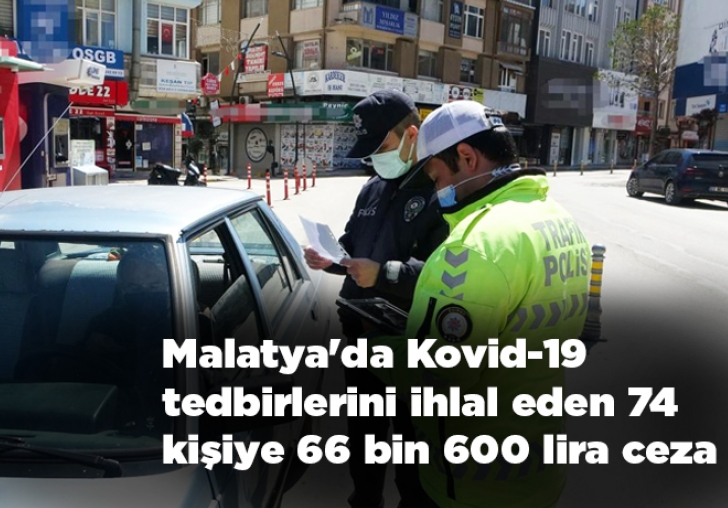  Malatya'da Kovid-19 tedbirlerini ihlal eden 74 kişiye 66 bin 600 lira ceza