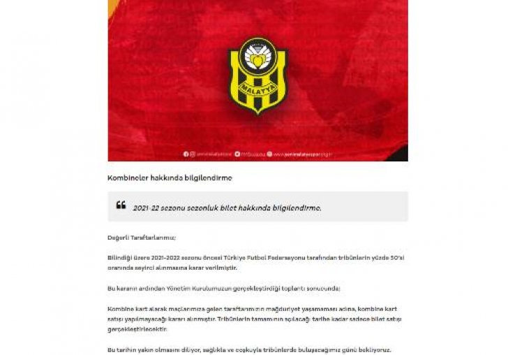 Yeni Malatyaspor'dan kombine açıklaması