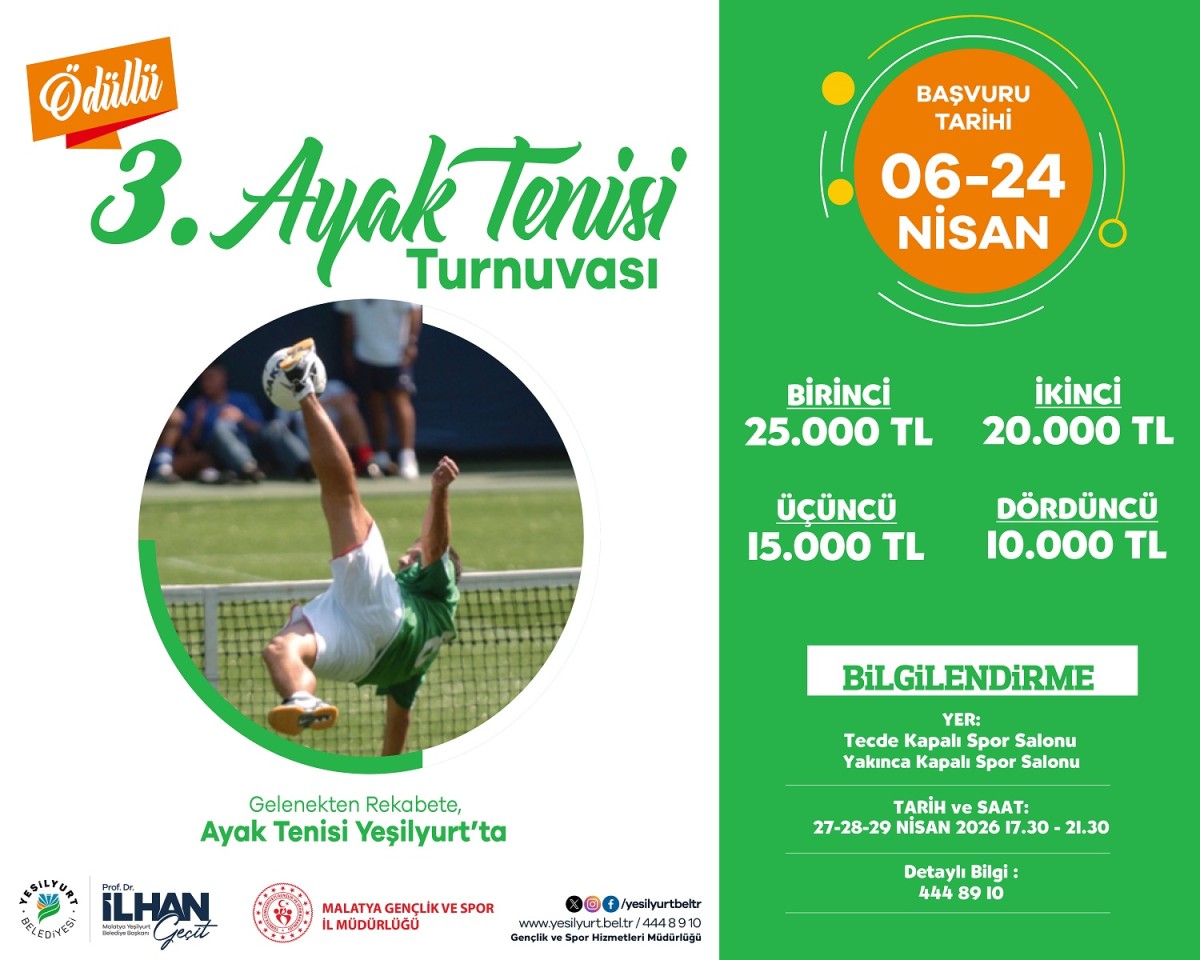YEŞİLYURT’TA AYAK TENİSİ HEYECANI BAŞLIYOR: TOPLAM 70 BİN TL ÖDÜL